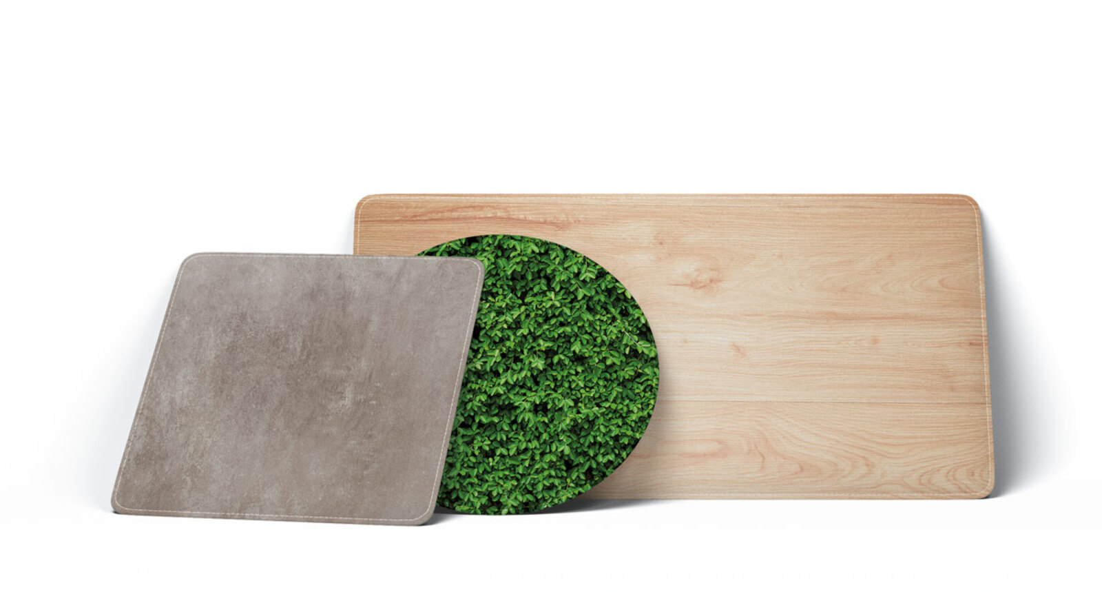 Pannelli Phonolook con finiture effetto cemento, verde naturale e legno chiaro